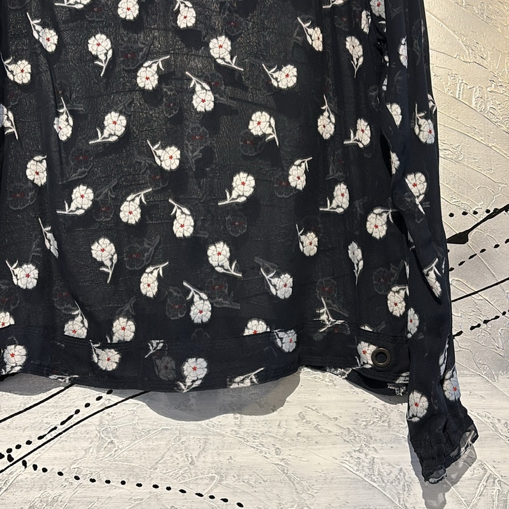 Rag & Bone Sheer Floral Silk Blouse Top Size S Blue & White - Picture 6 of 16
